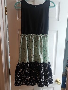 Black & Mint Floral Tiered Sleeveless Dress